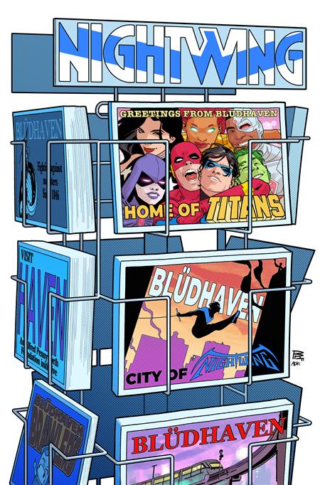newsstand with nightwing banner