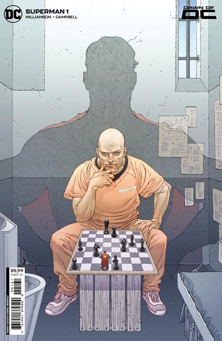 lex luthor in prison with superman shadow over him