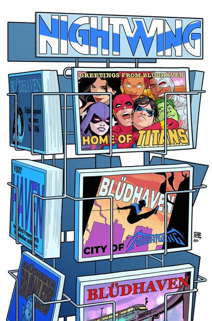 newsstand with nightwing banner