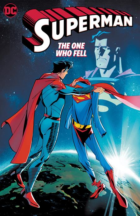 superman holding another costume in space