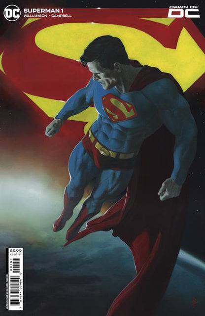 full body superman looking down on earth in space