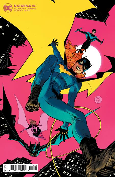 batgirl and nightwing jumping in the sky